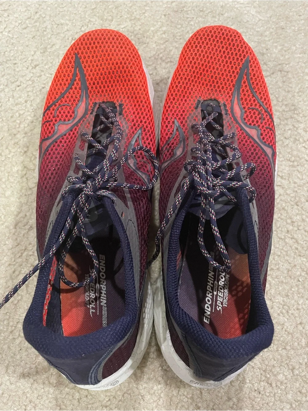 Saucony Endorphin Pro 3 Red and Navy Mesh Running Sneakers Men’s Size 13